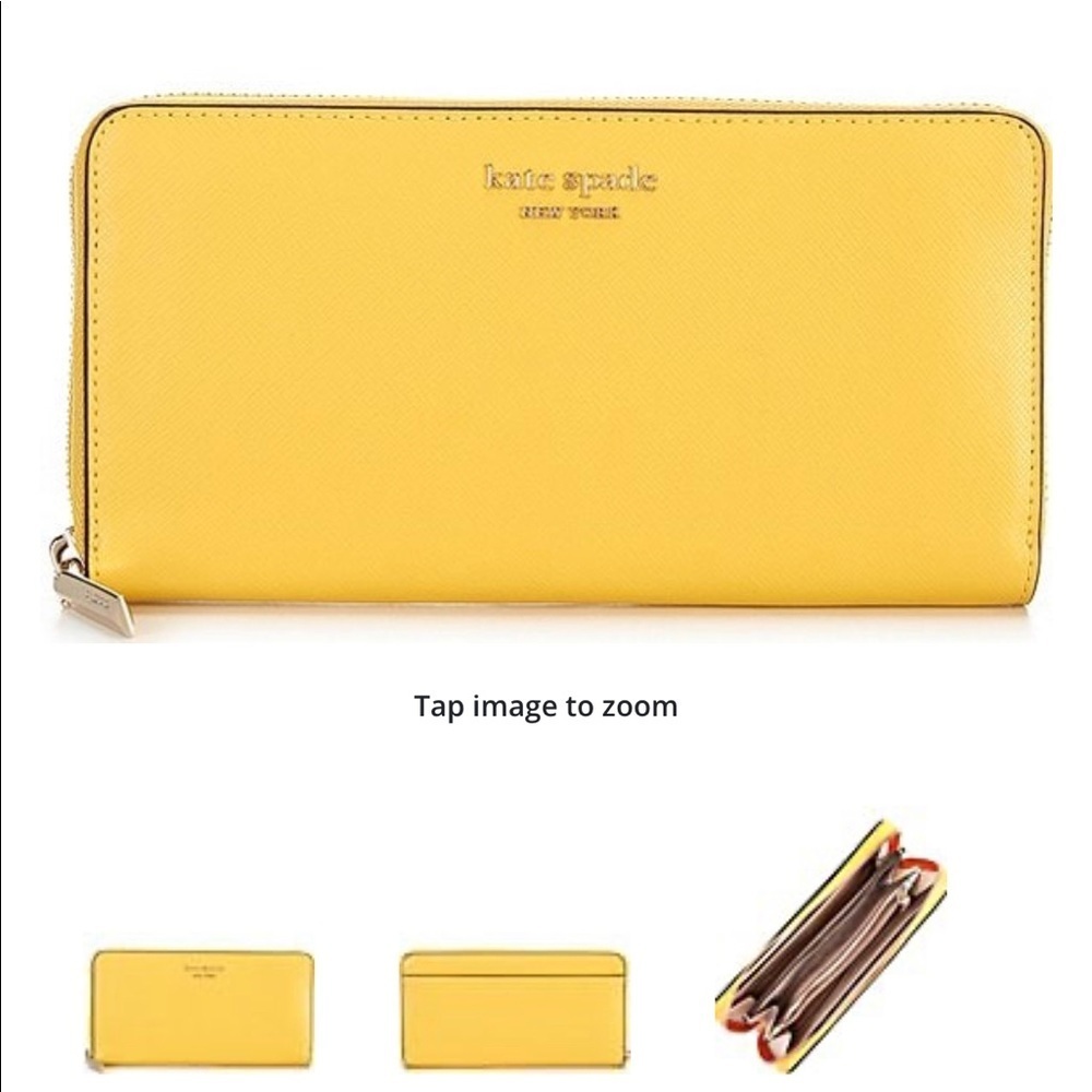 NWT Kate Spade Spencer Zip Around Continental Wallet - lime Yellow Leather